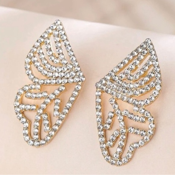 Rhinestone Butterfly Wing Statement Stud Earrings - Picture 4 of 15